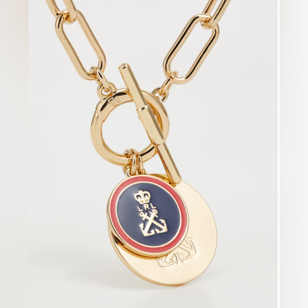 Ralph Lauren Nautical Logo Charm Pendant Link Toggle Necklace